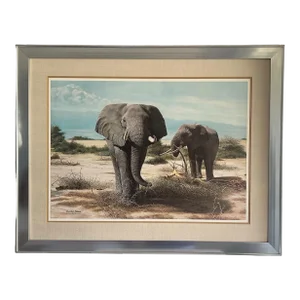 1970s Signed Limited Edition “Elephants at Kilimanjaro” by Artist Charles Francé Framed