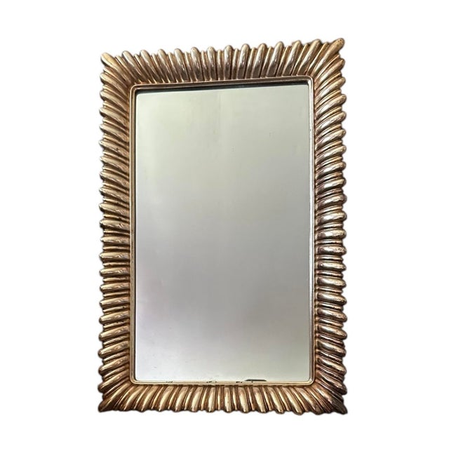 Syroco 1950s Syroco Rococo Italian Style Mirror With Gilded Brass Gold Scalloped Border, Made in Syracuse, Ny, Usa For Sale - Image 4 of 8