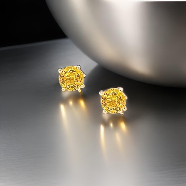 Natural Sapphire Stud Earrings 14k Yellow Gold 1.7 TCW Certified For Sale - Image 13 of 14