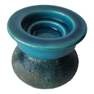 Vintage Mid Century Blue Ceramic Secia Pillar Candle Holder Portugal For Sale