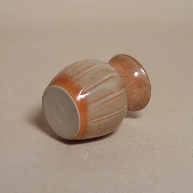 Tangerine Hand-Thrown Studio Pottery Bud Vase With Warm Terracotta Glaze and Vertical Slip Trailing For Sale - Image 8 of 9