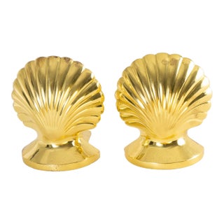 Vintage Brass Shell Bookends For Sale