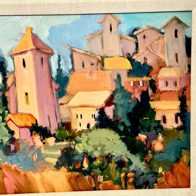 1963 Vintage Impressionist Rustic European Original Oil Painting, ‘Provincial Village’ by Patsy Smith For Sale - Image 9 of 13