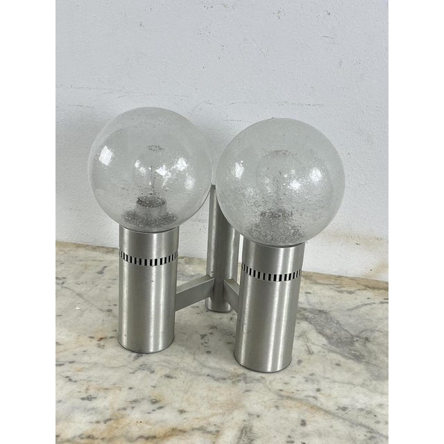 2-Light Brushed Steel and Glass Wall Lamp, Italy, 1970s For Sale - Image 5 of 8