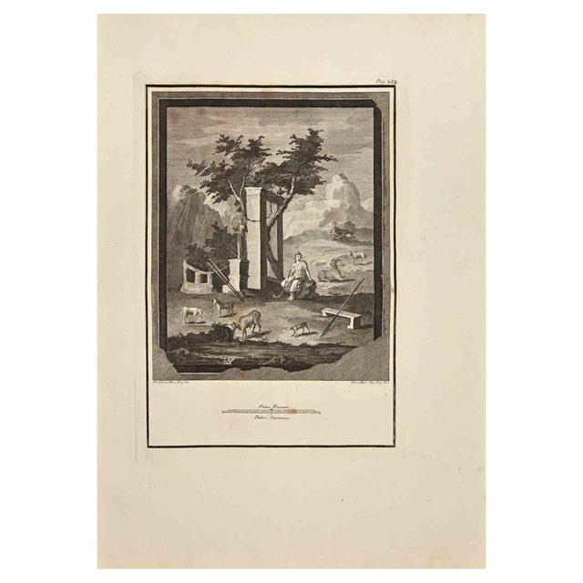 Carlo Oraty, Roman Temple with Shepherd, Etching by Giussepe Aloja, 18th Century For Sale