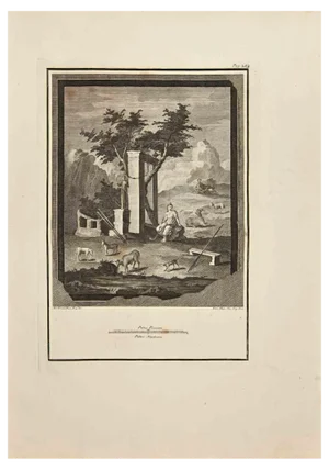 Carlo Oraty, Roman Temple with Shepherd, Etching by Giussepe Aloja, 18th Century