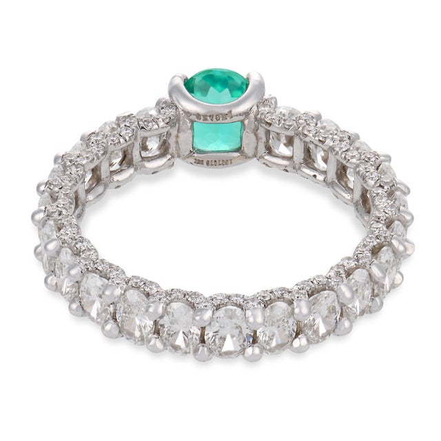 Mid 20th Century Lugano Gia Brazilian Paraiba Tourmaline Diamond 18k White Gold Wedding Band, Size 6.75 For Sale In Los Angeles - Image 6 of 8