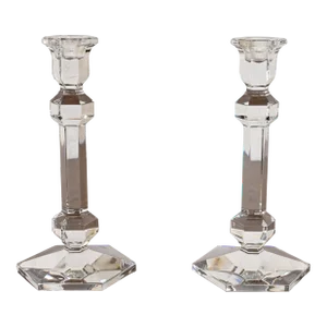 Val Saint Lambert Belgian Crystal Candlesticks, Pair