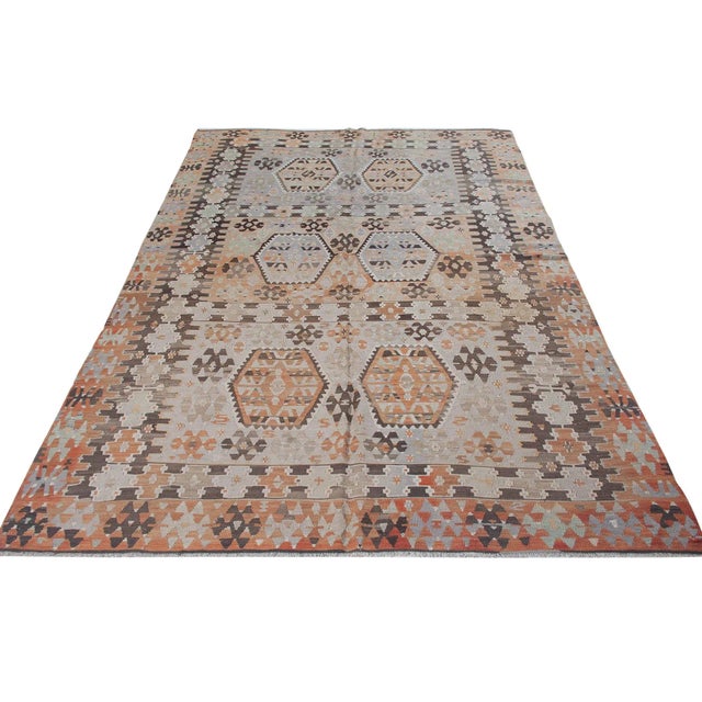 Vintage handwoven decorative kilim rug from Denizli region of Turkey. Approximately 50-60 years old. In very good condition.