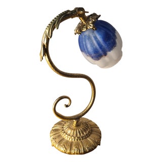 Art Nouveau Chiseled Bronze Lamp with Tulip Shade, 1930 For Sale