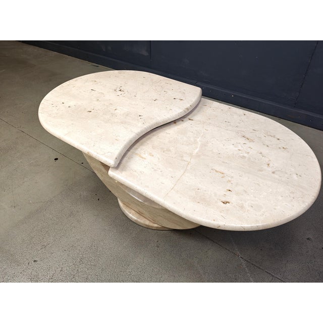 Beige Vintage Two-Tier Travertine Coffee Table, 1970s For Sale - Image 8 of 9