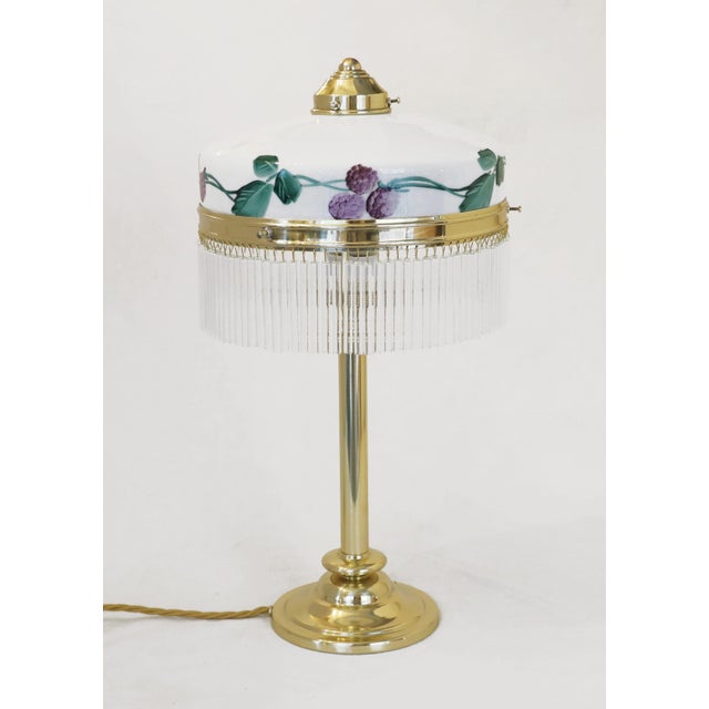 Art Nouveau Floor Lamp Art Nouveau table-style floor lamp, circa 1915. Stepped base, rod column. Florally painted opal...