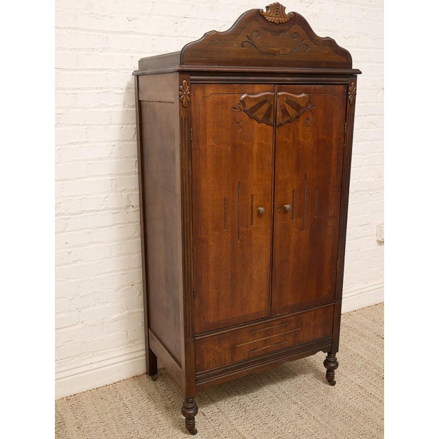 Antique Carved Wood Drop-Front Armoire Cabinet For Sale - Image 12 of 12
