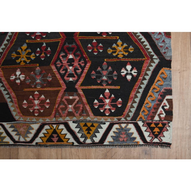 Turkish 1970s Vintage Handmade Wool Cotton Black Turkish Runner Rug For Sale - Image 3 of 11