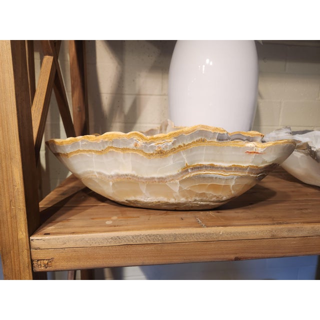 Carmel / Tan / Grey Stone Bowl - one of a kind Dimensions: appx. 16" x 14" x 6"H
