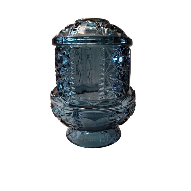 Vintage Indiana Glass Fairy Lamp is Colonial Blue, Stars and Bars Design. This classic piece, crafted from glass around...