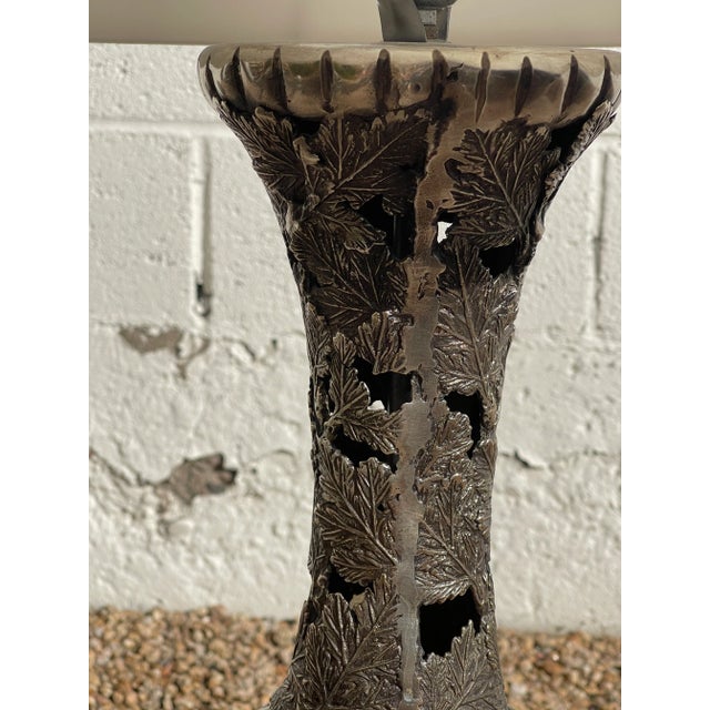 Vintage Mid Century Japanese Metal Flower Base Table Lamp For Sale In Phoenix - Image 6 of 11