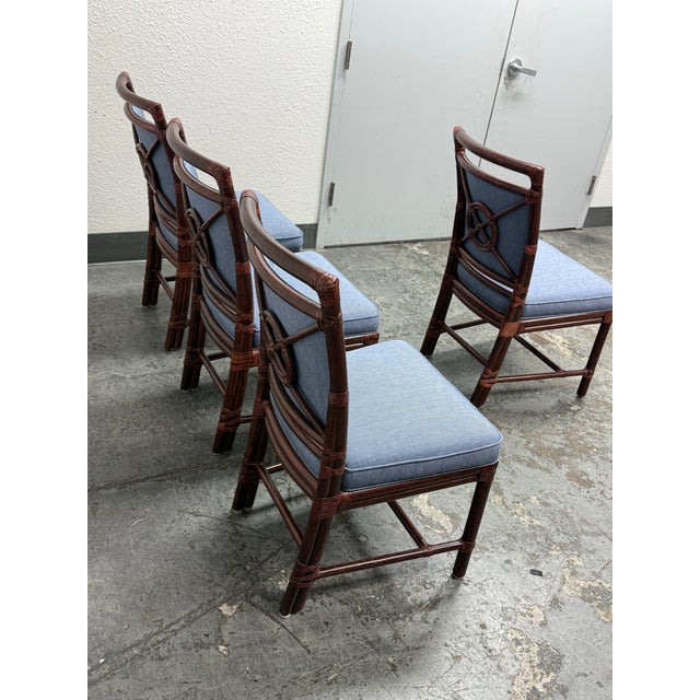 Wood Orlando Diaz-Azcuy for McGuire Furniture Target Back Upholstered Chairs, Set of Four For Sale - Image 7 of 12