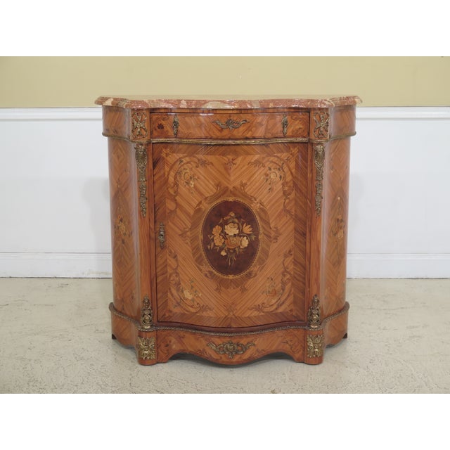 1980s Italian Marble Top Inlaid Commode With Bronze Trim For Sale - Image 10 of 10