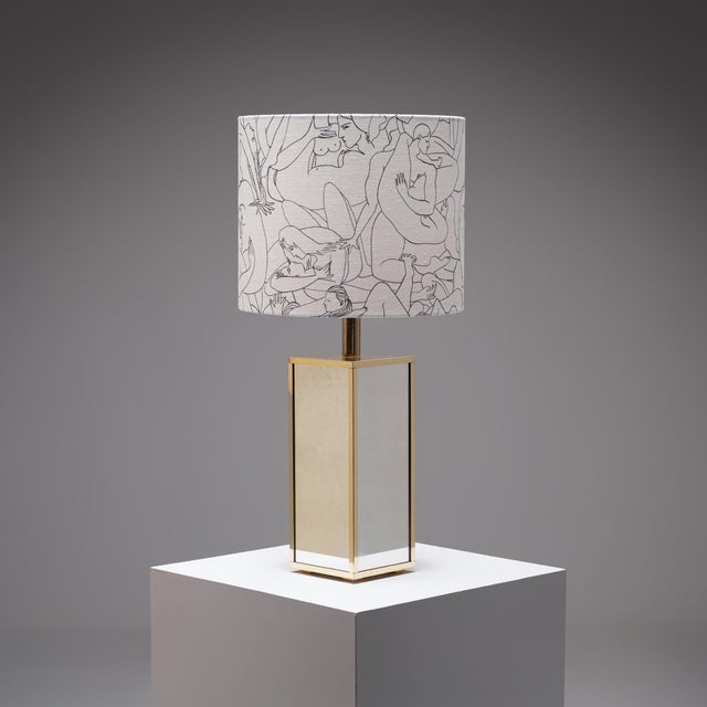 Vintage Mirrored Table Lamp with Pierre Frey Fabric Shade, 1980s For Sale - Image 9 of 9