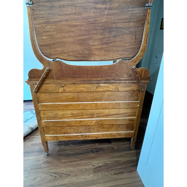 1890s Antique Serpentine Tiger Oak Dresser With Mirror Obo For Sale - Image 4 of 14