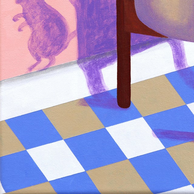 Peek-a-Boo - Original Surrealist Acrylic Painting of White Cat and Houseplants by Amy Tai For Sale - Image 4 of 9