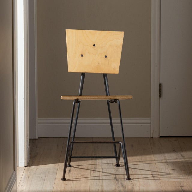 Vintage 90's Industrial Iron and Plywood Dining Chairs – Design by Sauer & Gueswel For Sale - Image 9 of 16