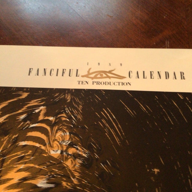 Signed Illustration Print From 1989 "Fanciful Calendar" by Yoshitaka Amano, Produced by Ten Production. For Sale - Image 10 of 11