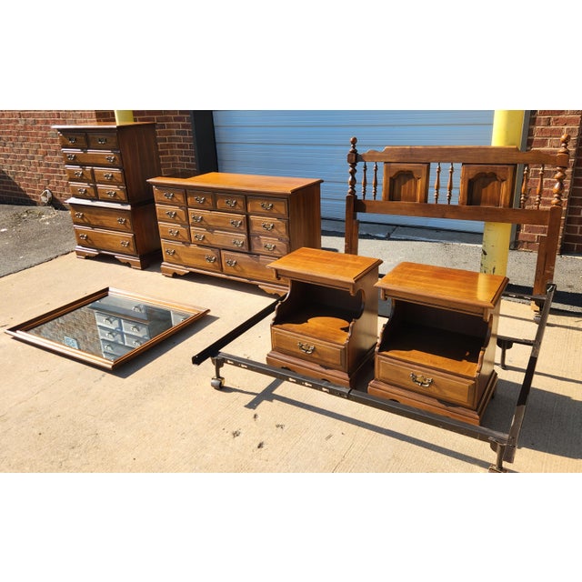 Traditional Late 20th Century Complete Queen Hard Wood Bedroom Set For Sale - Image 3 of 14