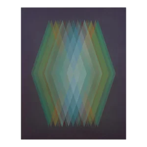 Contemporary Abstract Oil, Acrylic and Silver Particles on Wood Panel Painting "Prism (Cyan-Orange-Green)" by Bernadette Jiyong Frank