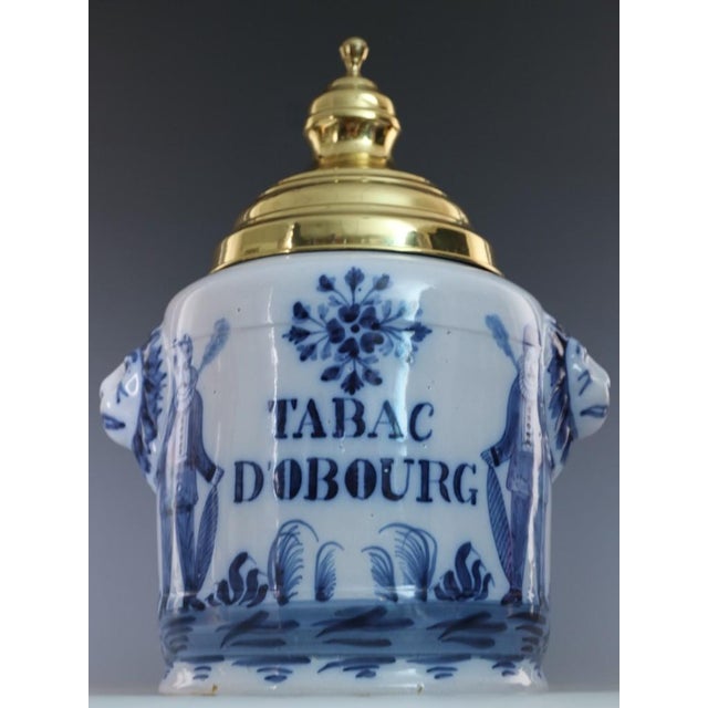 Large Dutch Delft Style Tobacco Jar Tabac Dobourg with Brass Lid, 1880 For Sale - Image 14 of 16