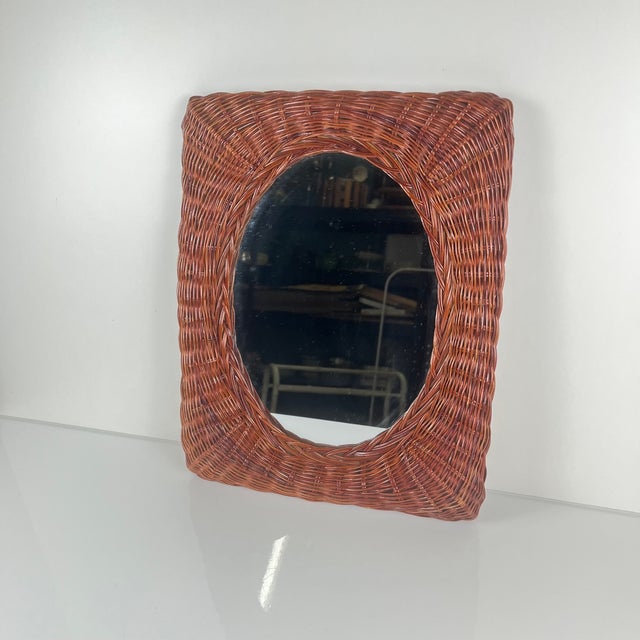 Small Woven Wicker Mirror, 1960s For Sale - Image 9 of 9