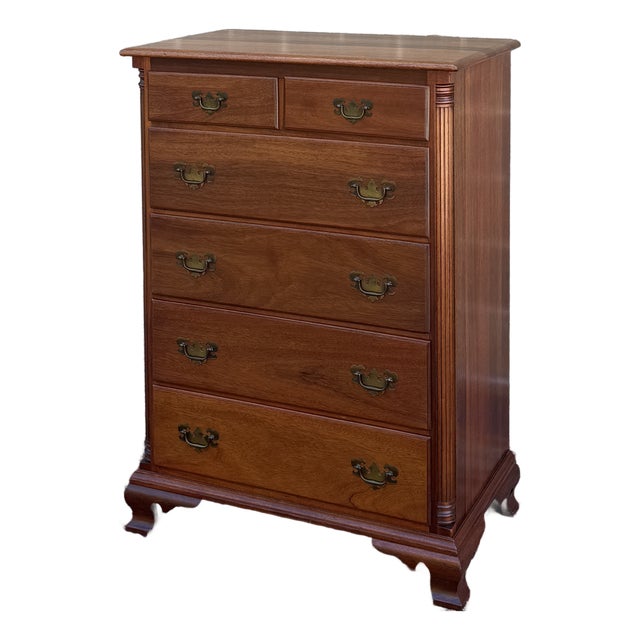 Mid 20th Century Kling Furniture Chippendale Solid Mahogany 6 Drawer Highboy Dresser For Sale