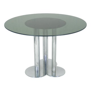 Vintage Round Smoked Glass and Chrome-Plated Trifoglio Table by Sergio Asti for Poltronova, 1969 For Sale