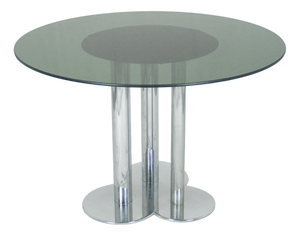 Vintage Round Smoked Glass and Chrome-Plated Trifoglio Table by Sergio Asti for Poltronova, 1969