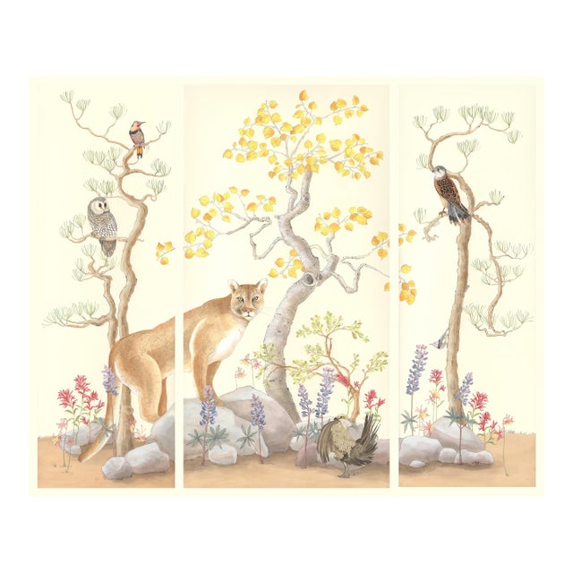 “Mountain Time” Chinoiserie Scenic Mountain Landscape Painting by Allison Cosmos - Set of 3 For Sale