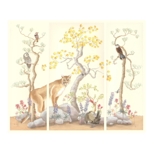 “Mountain Time” Chinoiserie Scenic Mountain Landscape Painting by Allison Cosmos - Set of 3