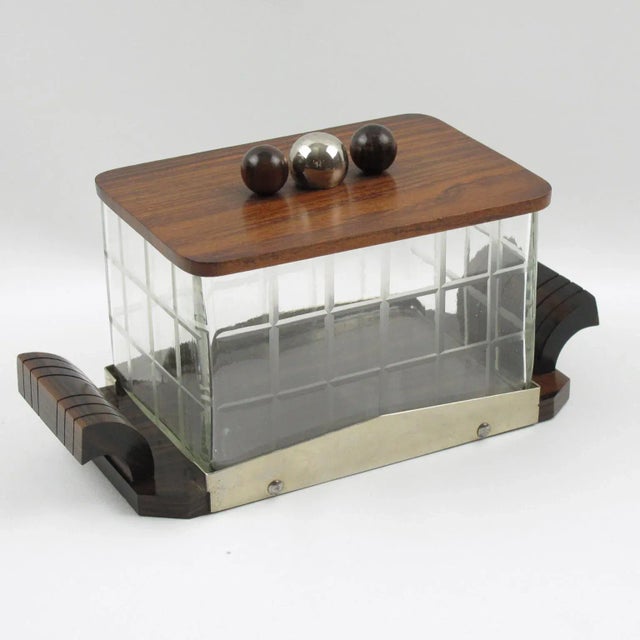 Art Deco Art Deco Macassar Wood and Crystal Cookie Box Candy Jar For Sale - Image 3 of 9