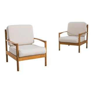 20th Century Czech Wooden Armchairs with Upholstered Seats and Back, a Pair For Sale