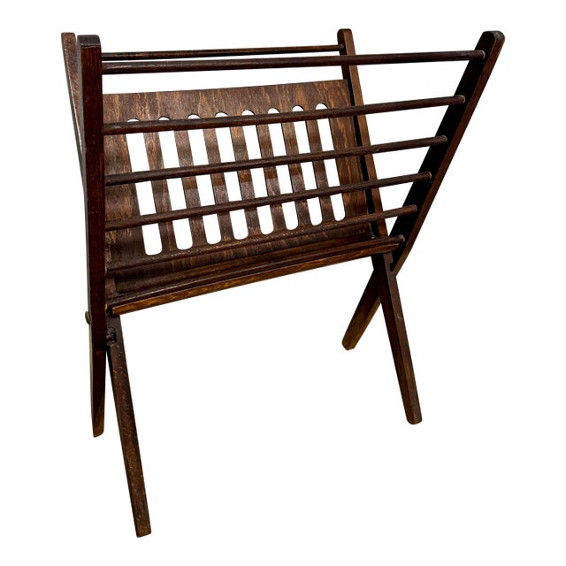 Midcentury Wood Folding Magazine Rack For Sale