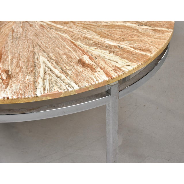 1980s Mid Century Round Marble Top Coffee Table With Chrome Base For Sale - Image 5 of 10