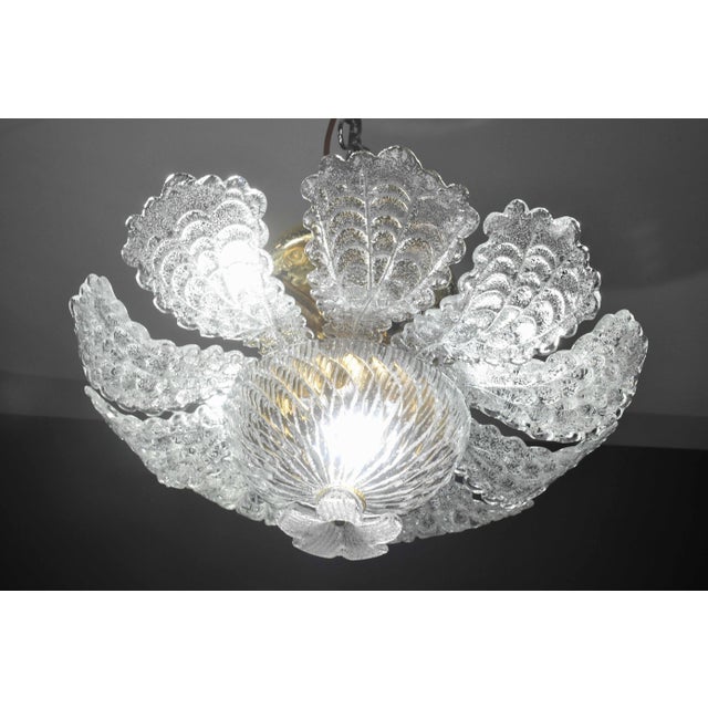 1980s Charming Transparent Murano Glass Leave Ceiling Light or Chandelier, 1970s For Sale - Image 5 of 14