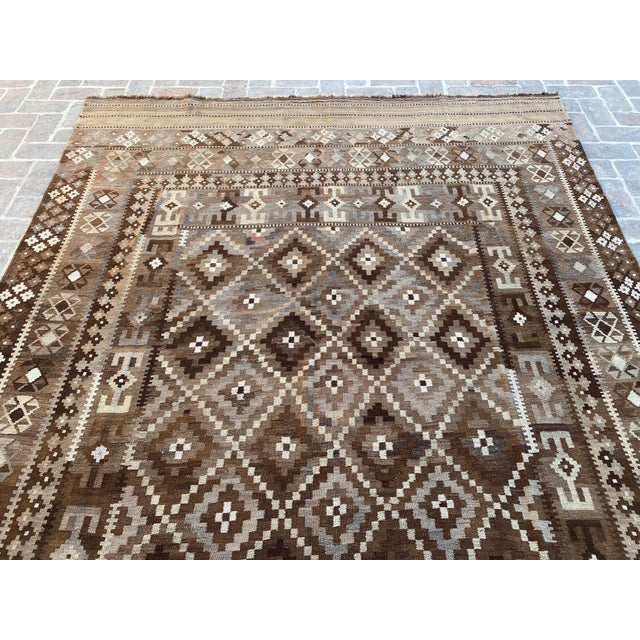 2000 - 2009 Afghan Ghalmori Maimana Kilim Rug 8x14 Ft, Handwoven Brown Gray Blue Bordered Flatweave, Large Tribal Area Rug For Sale - Image 5 of 15