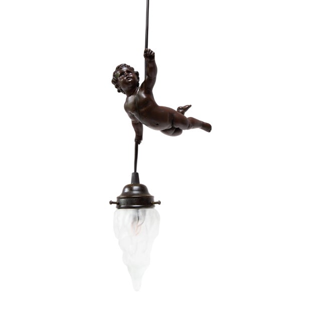 Small Cherub Ceiling Lamp with Tulip Shade, 1980s For Sale