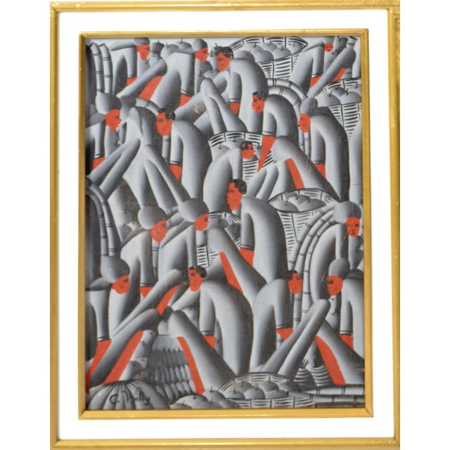 Dark Gray Signed C. Willy Gold Frame Abstract People Harvesting Apples Pop Art on Canvas For Sale - Image 8 of 13