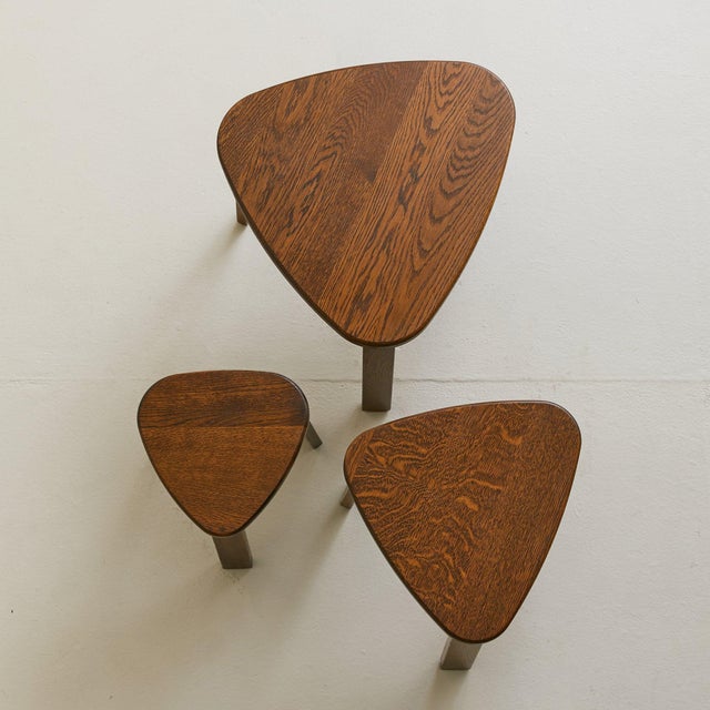 Set of Three French Oak Triangular Nesting Tables, 1970s For Sale - Image 9 of 18