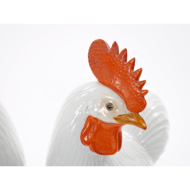 Large Pair of 1930's Chinese Porcelain Rooster Figures / Polychrome Decoration For Sale - Image 10 of 11