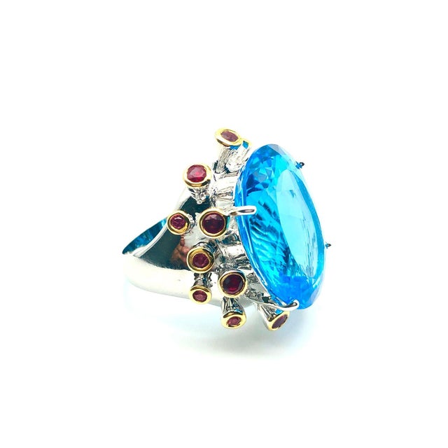 Bochic "Orient" Vintage Swiss Blue Topaz & Rubies Set In 18K Gold & Silver For Sale - Image 18 of 18