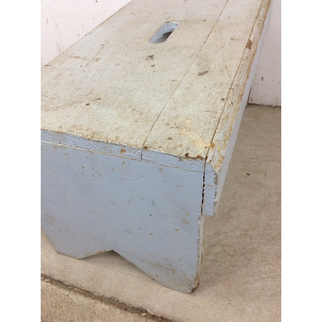 Antique Farmhouse Gray Painted Bench Footstool For Sale - Image 13 of 14
