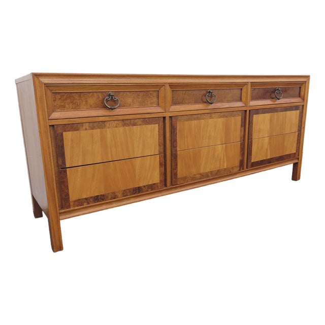 Basic Wiz Mid Century Modern Burlwood Long Low Dresser 6576 For Sale